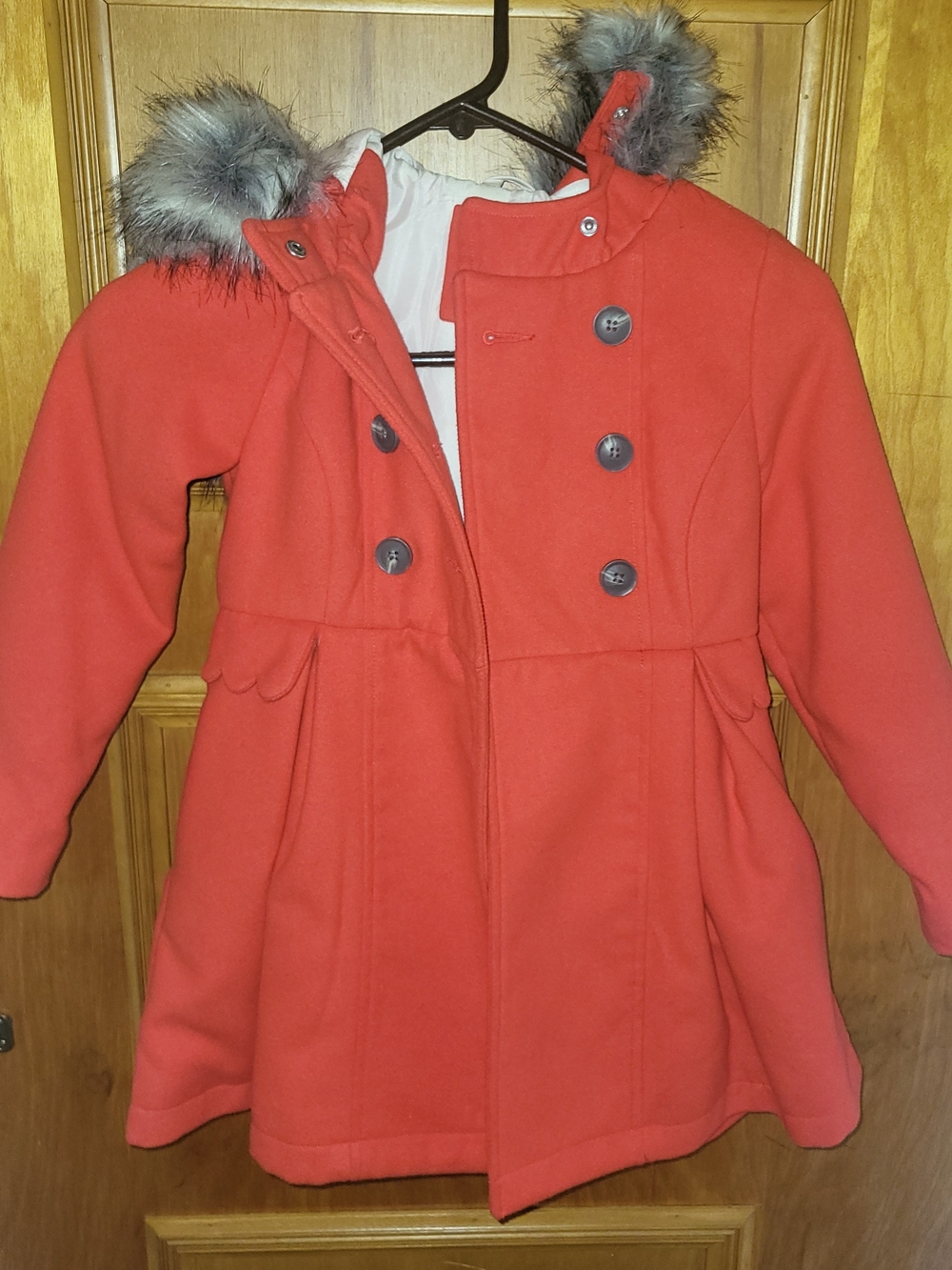 Cat & Jack Red Girls' Pea Coat with Faux Fur Hood